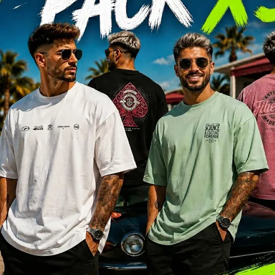 Pack X3 Remeras Oversize Estampadas Hombre Algodón Premium