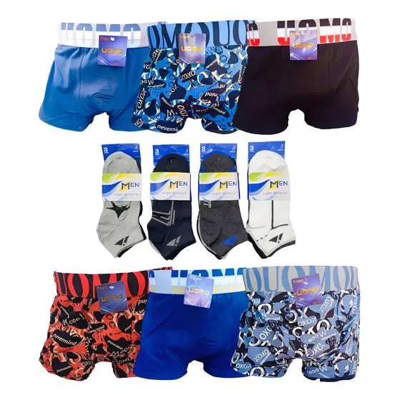Bóxer Uomo  Algodón Combo X6 Unidades Mas 12 Pares De Medias