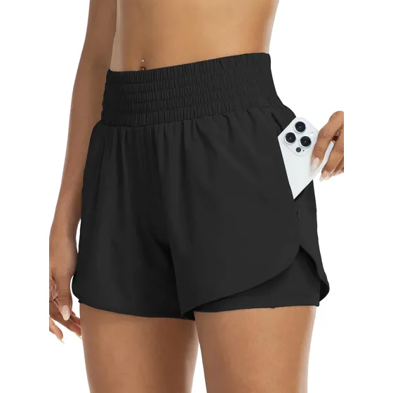 Short 2 En 1 Deportivo Tiro Alto Con Bolsillos Mujer Running