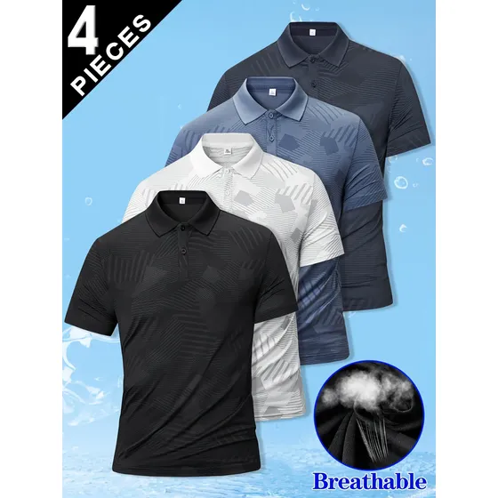Pack De 4 Polos De Manga Corta Para Hombre Summer Quickdry E