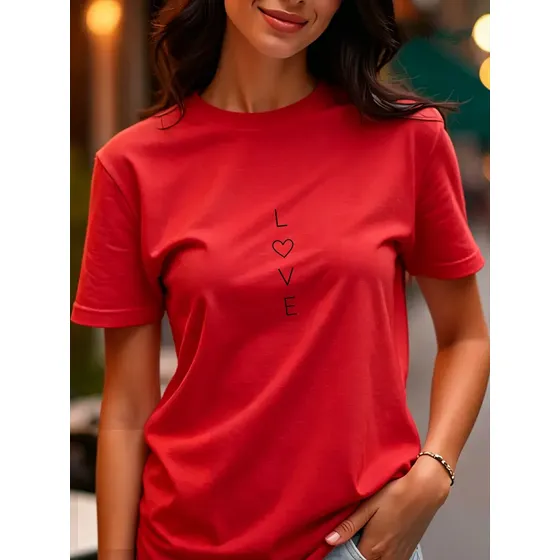 Camiseta De Mujer 100% Algodón Con Estampado Sencillo De Cor