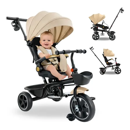 Triciclo Infantil Evolutivo 5 En 1 Asiento 360 Barral Capota