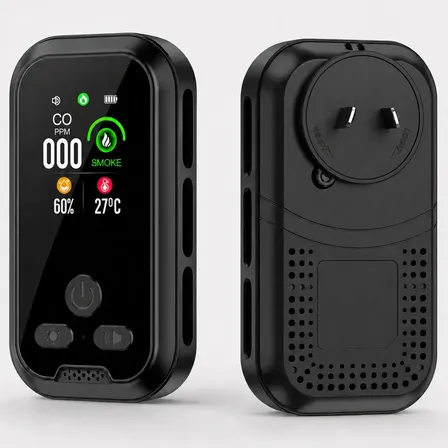 Alarma Detector 5 En 1 Gas Monoxido Co Humo Temp Sensor 220v Negro