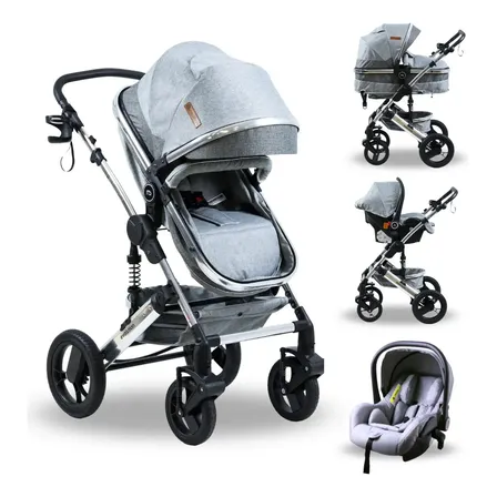 Cochecito Travel System Mega Baby Evolution Huevito Grupo 0+ Gris Plateado