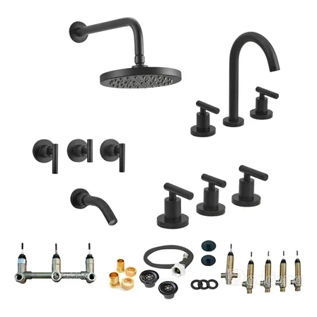 Griferia Completa Adra Black Lavatorio Bidet Ducha Peirano Negro