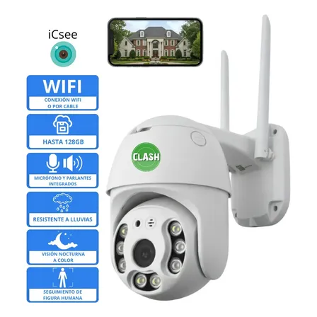 Camara Wifi Hd Icsee Exterior Domo Full Nocturna Audio Alarm Blanco Clash