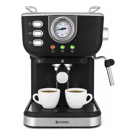 Cafetera Espresso Vintage Suono 20 Bar Con Termómetro Y Vaporizador Color Negro