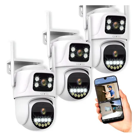 Kit 3 Camaras Seguridad Geotek Ip Wifi 6mp Domo Exterior Doble Lente Vision Nocturna Inteligente Deteccion Movimiento Audio Bidireccional