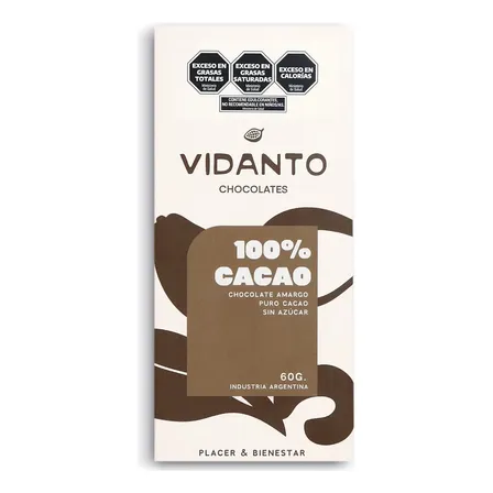 Chocolate 100% Cacao Vidanto Chocolate Amargo Puro Cacao