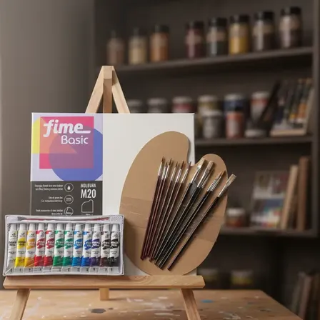 Kit Artistico 12 Oleos Paleta Pinceles Bastidores Atril