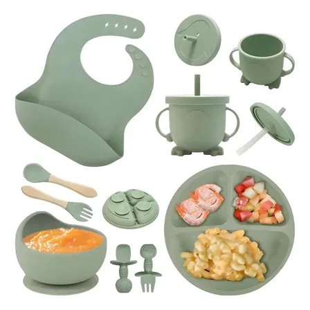 Set Alimentacion Comida Bebe Silicona Plato Vaso Bowl Babero