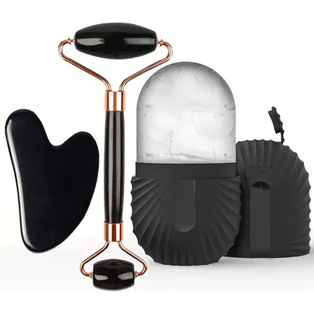 Set Facial 3 Piezas Rodillo De Hielo Y Gua Sha Todo Tipo De Piel Día/noche