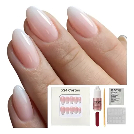 Press On Baby Boomer Almendra Uñas Postizas Autoadhesivas Baby Boomer Cortas X24 Uñas