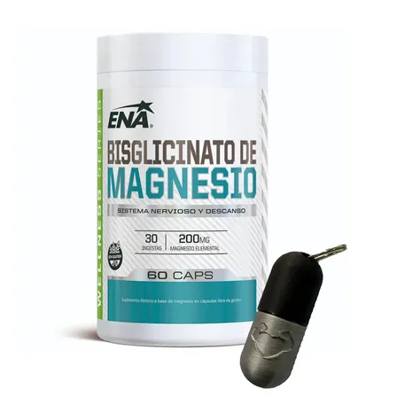 Bisglicinato de Magnesio Ena Sport Descanso + Pastilero NOGAL SERIES Magnesio Elemental 60caps