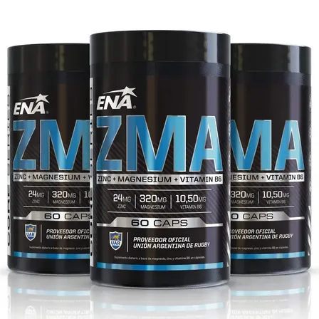 ZMA Ena Sport Zinc Magnesio Vitamina B6 Pack X3 60 Caps | Descanso Fuerza Recuperación Muscular Cansancio Fatiga Sueño | Core Series