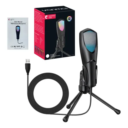 Micrófono Condensador Usb Rgb Gamer Con Trípode Negro