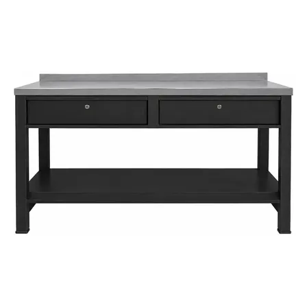 Banco De Trabajo Metálico Industrial 1.50m Con 2 Cajones Gris Oscuro