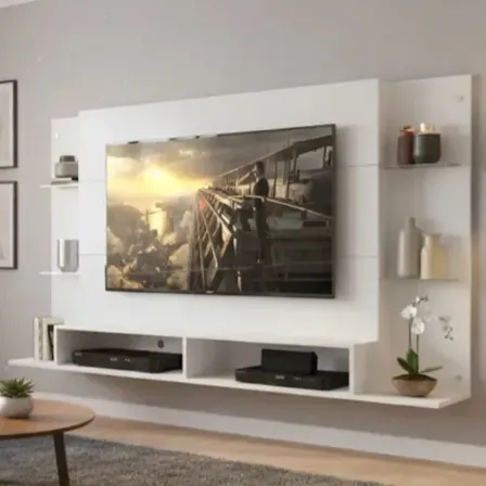 Rack Tv Flotante Moderno 4 Estantes De Vidrio 2 Nichos 60 Blanco