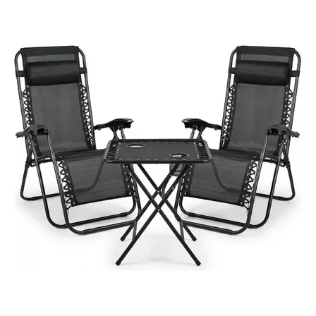 2 Reposeras Sillas Plegables + Mesa Auxiliar Exterior Dyvan Negro
