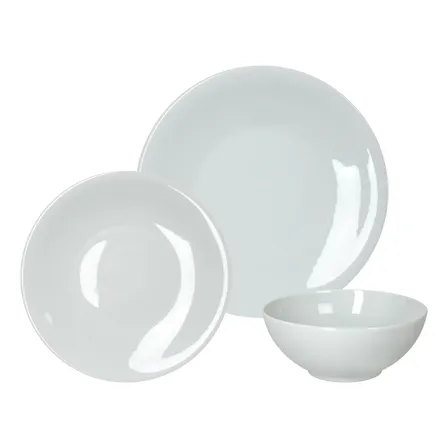 Vajilla Blanca Set X 18 Platos Playo Postre Bowl Porcelana Blanco Liso