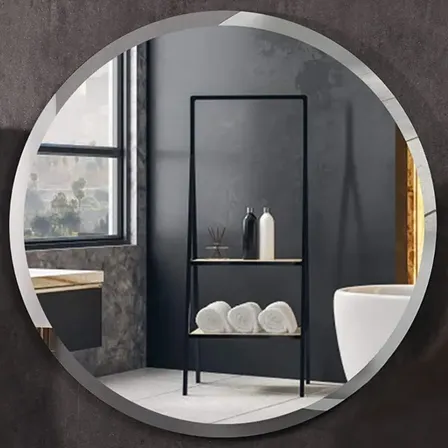 Espejo Biselado Redondo 50 Cm Circular Sin marco Premium Duradero Resistente De Pared Ideal Baño Living Showroom Vestibulo Recibidor Dormitorio Galeria Estilo Elegante Amplio Angulo Visual Cuantoarte