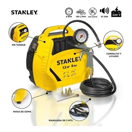 Compresor Stanley Sin Tanque 1.5 Hp + Kit Para Autos , Camionetas y Taller