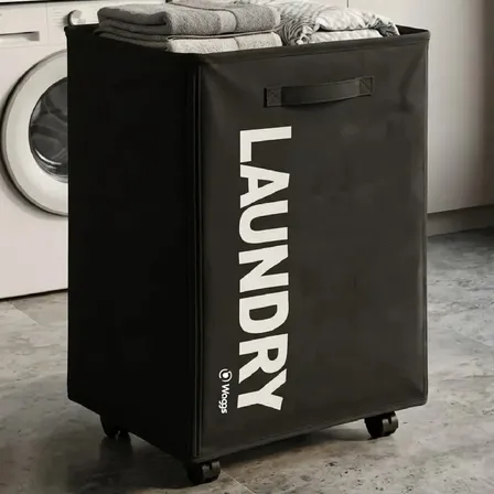 Cesto Canasto Organizador Para Ropa Sucia Con Ruedas Waggs Negro