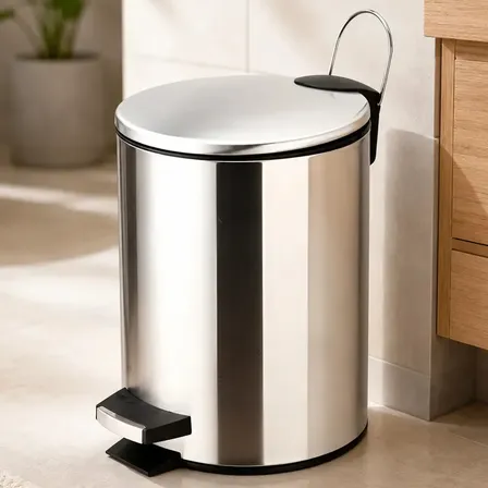 Tacho De Basura Cesto Residuos Hogar Actual 5 Litros Acero Inoxidable Con Pedal Cierre Suave Silencioso