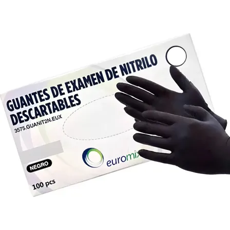 Guantes Nitrilo Negro X100 Euromix Negro Talle M