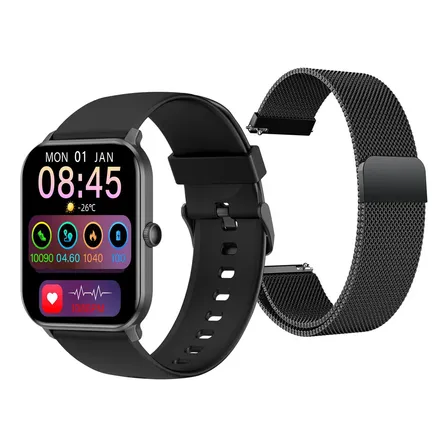 Smartwatch Cuadrado Sumergible Negro Nictom Nt15 Malla Metal
