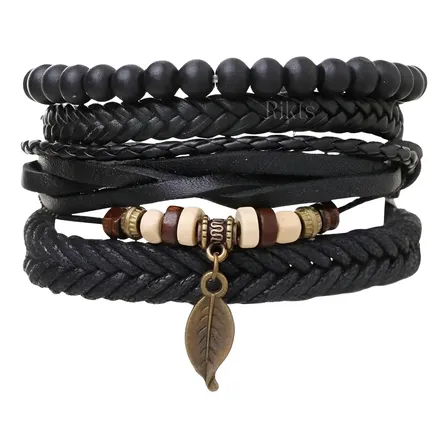Set Pulseras 4 En 1 Brazalete Cuero Hombre Mujer Color Lewa Diámetro 8 Cm Largo 20 Cm
