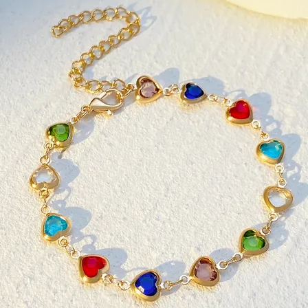 Pulsera Corazones Cristal Cadena Dorada Mujer Dorado