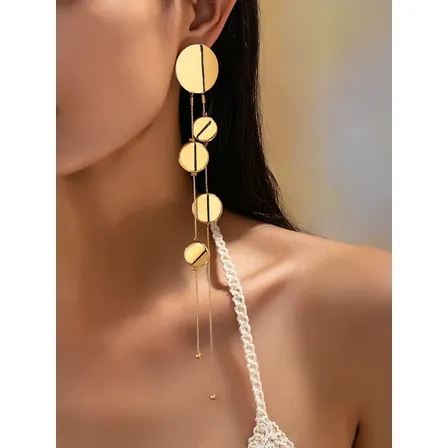 Aros Largos Colgantes Geométricos Borla Mujer Dorado