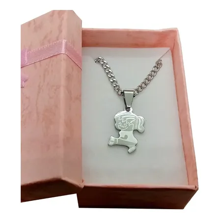 Collar / Cadena Acero Quirurgico Dije Nena / Dije Niña Bebé Plateado