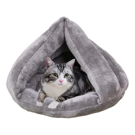 Cama Cueva Plush Para Gatos Y Perros Waggs Cucha Mascotas Gris Liso