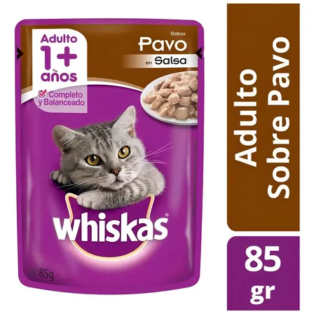 Whiskas Sobrecitos Pouch Sabor Pavo 85 Grs. X 12 Unidades