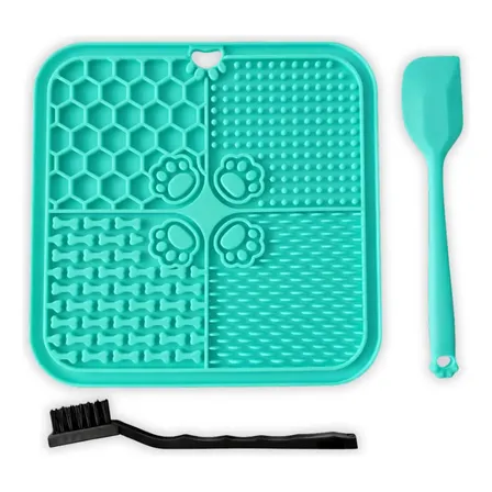 Kit Alfombra De Lamer Perros Gatos Silicona Con Ventosas Verde Claro