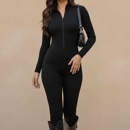 Catsuit Black Enterizo Mono Manga Larga Con Cierre Lycra