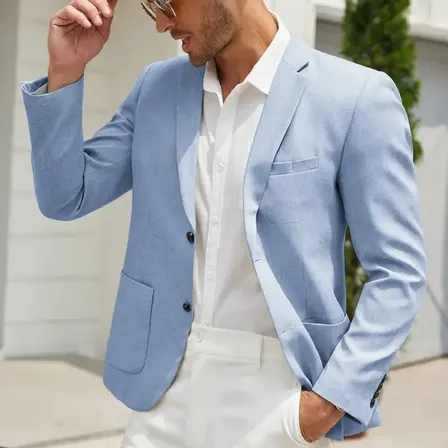 Blazer Casual Hombre Liso De Dos Botones Sky Blue Xl Plain