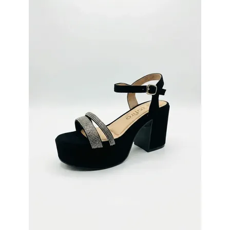 Sandalias De Fiesta Mujer Con Pulsera Brillos Taco (za/299)