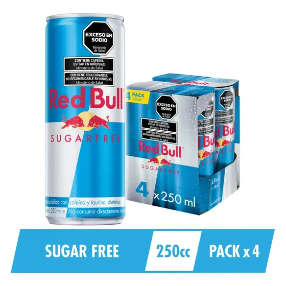 Energizante Red Bull Sin Azúcar 250ml Pack x 4un