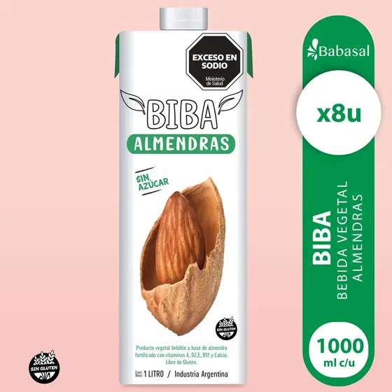 Leche Biba Almendras Sin Azúcar 1000ml X8u