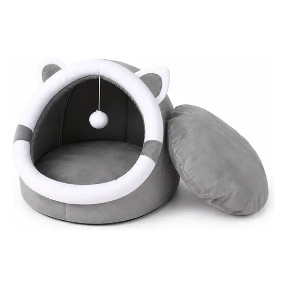 Cucha Para Gatos Cueva Acolchada Almohadon Cama Pompon