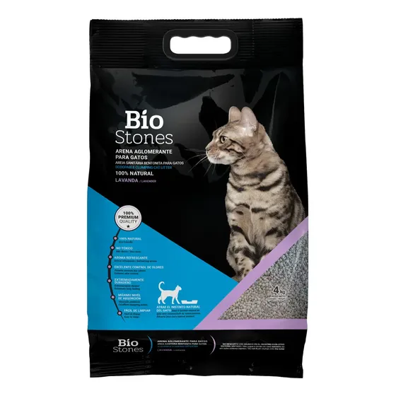 Piedras Sanitarias Para Gatos Bentonita Aglomerante Bio Stones Aroma Lavanda Bolsa X 4 Kg