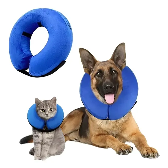 Collar Isabelino Inflable Perro Gato Talle L Protector Azul Felpa