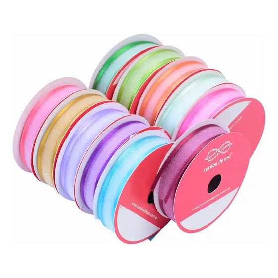 Cinta Organza Cordón de Oro Dancer 15mm Pack 5 Rollos 9m Colores