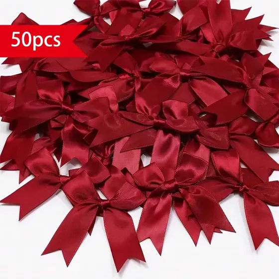 50 Moños De Cinta Satinada Para Manualidades Y Regalos Rojo