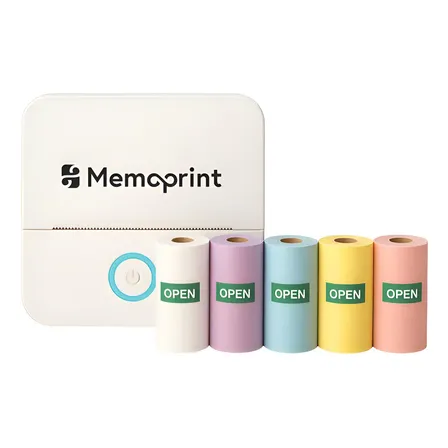Impresora Portátil Memoprint® + 5 Rollos Colores Adhesivo Blanco