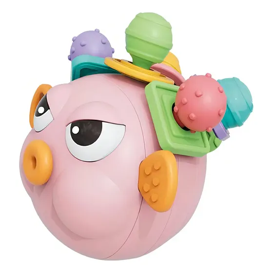 Sonajero Mordillo para Bebé con Ruidos Interactivo, Diseño Pez Globo Rosa