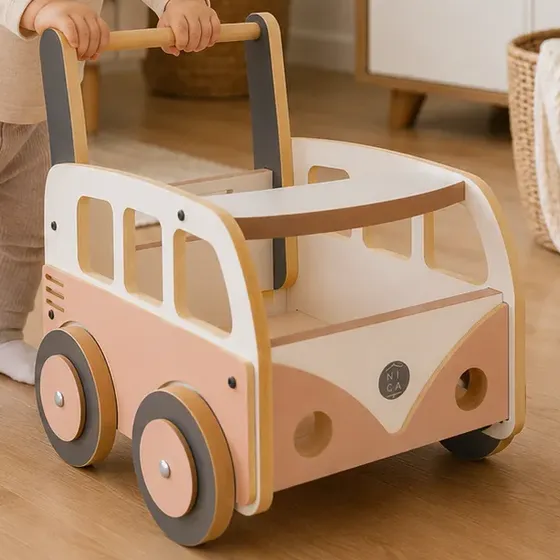 Carrito Caminador Arrastre De Madera Combi Infantil Empuje